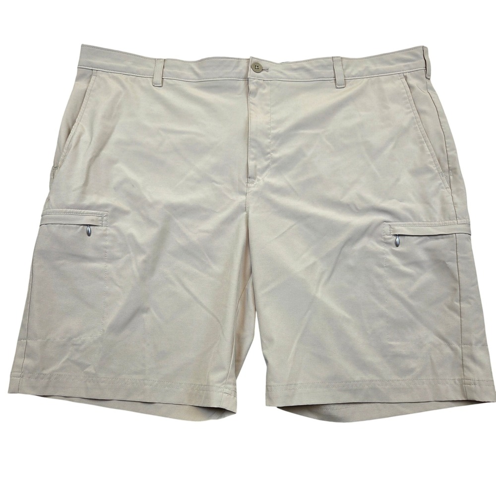 IZOD Golf Flex Shorts‎ Tan Khaki Cargo Zip Pockets Mens 44 Stretch Performance
